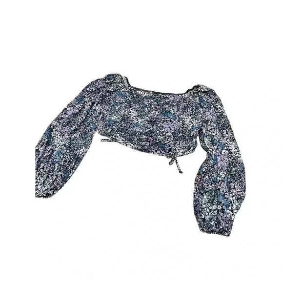 Wild Fable Floral Off Shoulder Cropped Peasant Top Puff Sleeve Large‎ - Picture 5 of 6